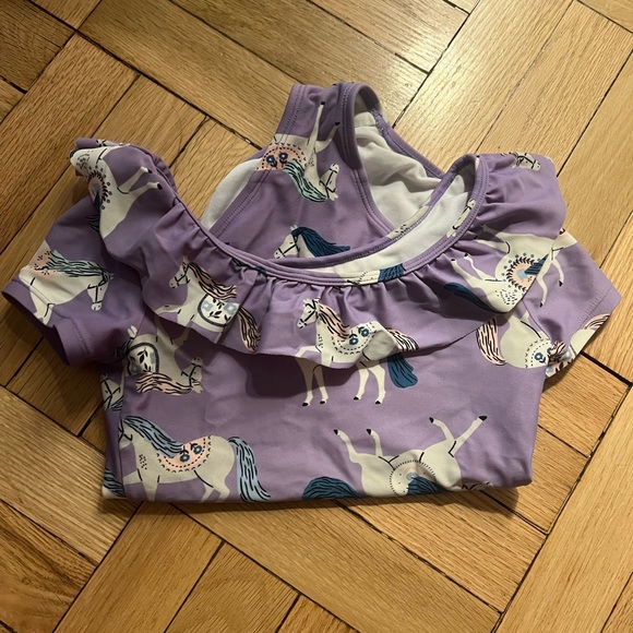Hanna Anderson purple pony ruffle swimsuit sz 120cm US 6-7, used - Picture 7 of 7